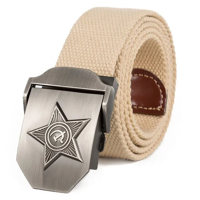 3D Five Rays Star Military Belt Old CCCP Army Patriotic Canvas Belt