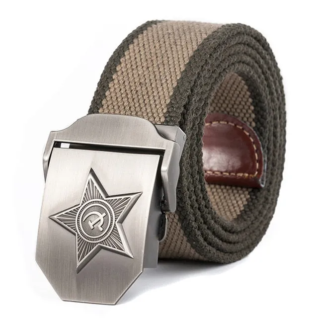 3D Five Rays Star Military Belt Old CCCP Army Patriotic Canvas Belt