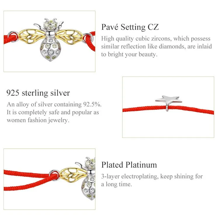 925 Sterling Silver Queen Bee Pattern Rope Chain Bracelet for Women