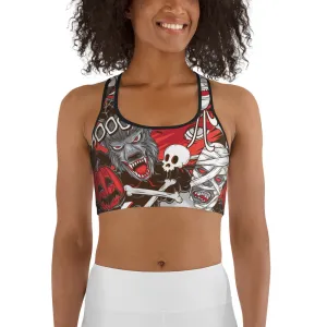 All The Horrors of Halloween Sports Bra