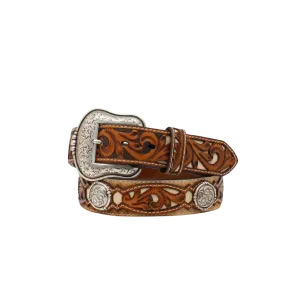 Ariat Men's 1 1/2 Hair On Tooled Tab Concho Brown Belt