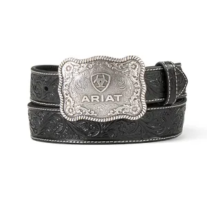 Ariat Men's Embossed Plate Buckle Black Belt