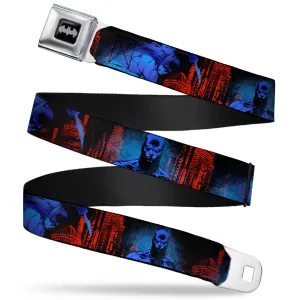 Batman Black Silver Seatbelt Belt - Batman 2-Poses-Buildings Black/Reds/Blues Webbing