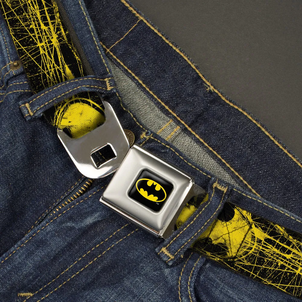 Batman Full Color Black Yellow Seatbelt Belt - Batman Shield CLOSE-UP Sketch Black/Yellow Webbing