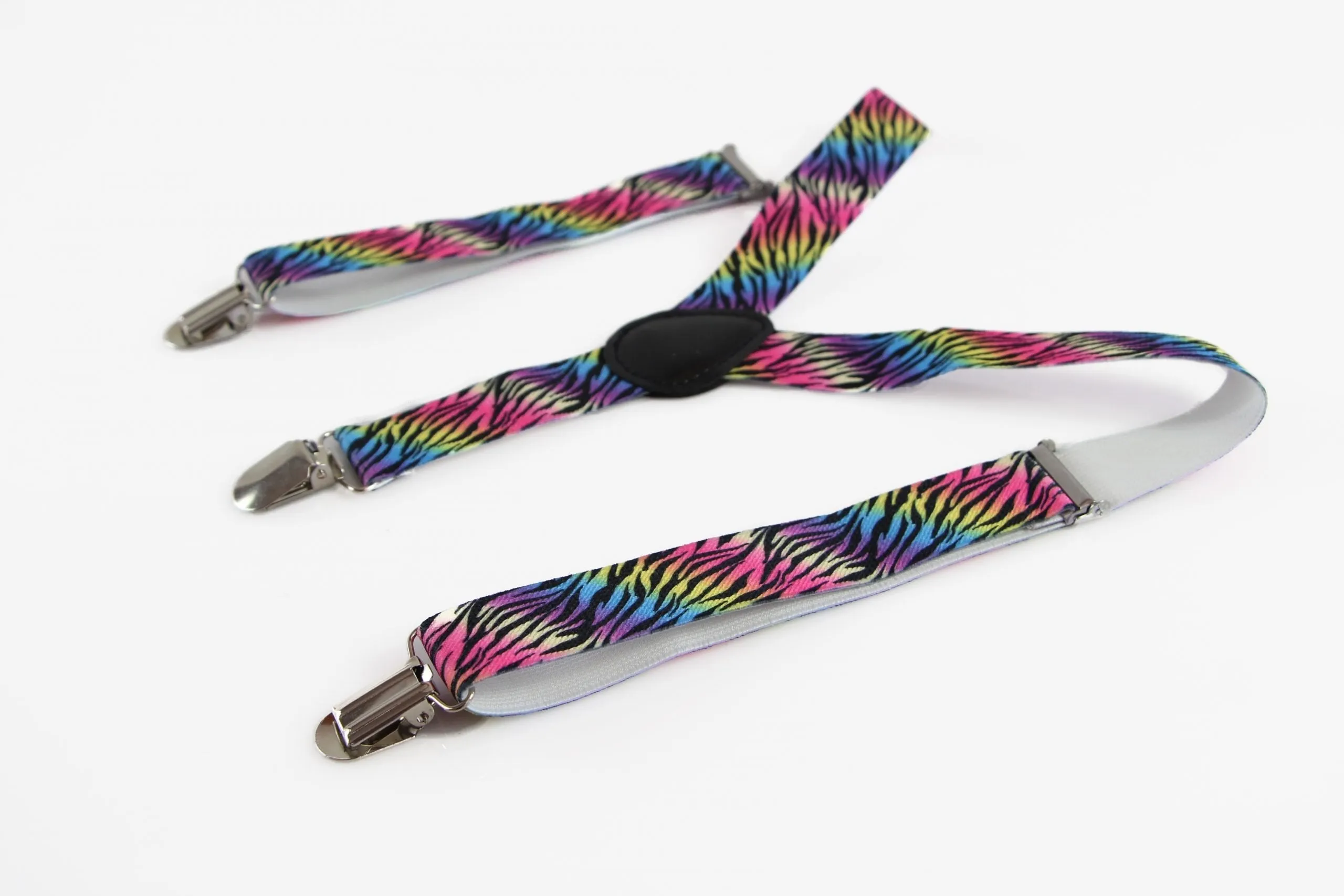 Boys Adjustable Bright Rainbow Zebra Patterned Suspenders