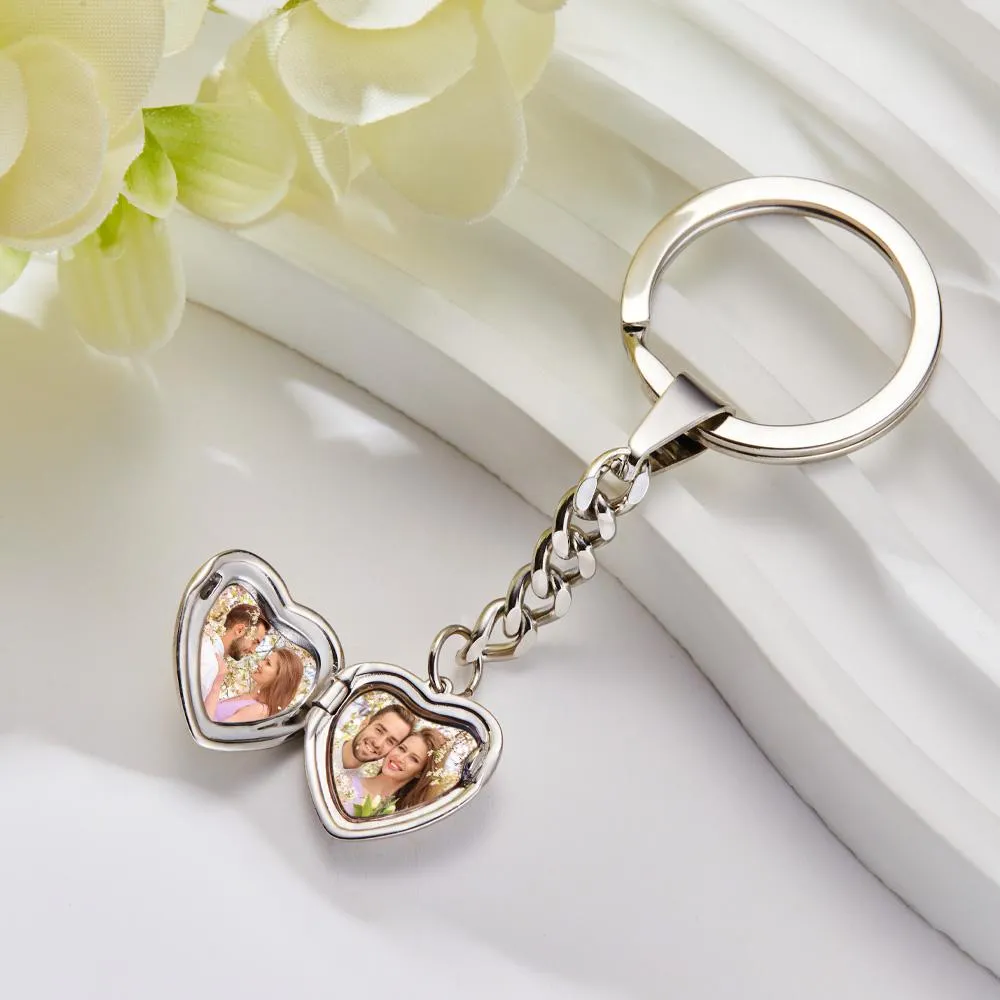 Custom Keychain Personalized Photo Keychain Stainless Steel Heart Shape Locket Keychain for Men Women