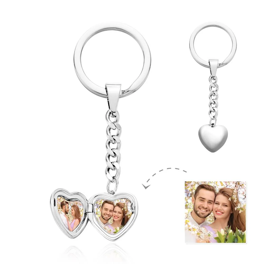 Custom Keychain Personalized Photo Keychain Stainless Steel Heart Shape Locket Keychain for Men Women