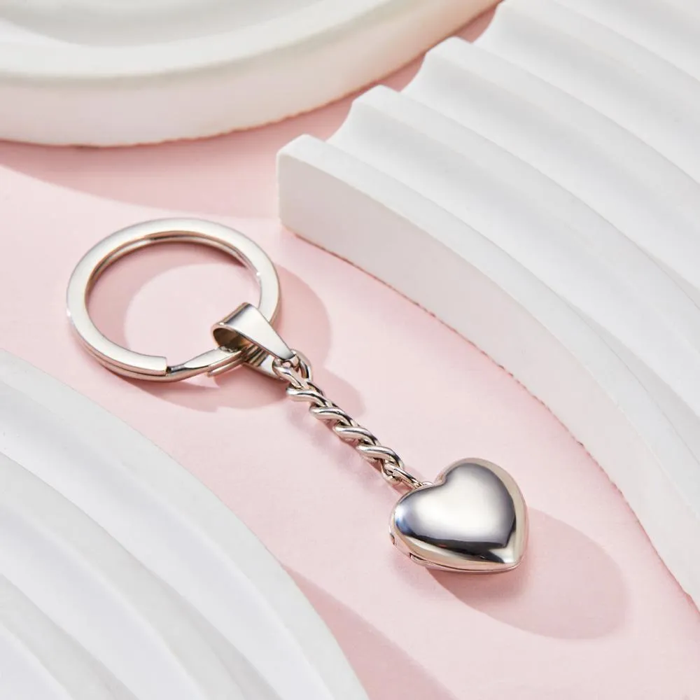 Custom Keychain Personalized Photo Keychain Stainless Steel Heart Shape Locket Keychain for Men Women