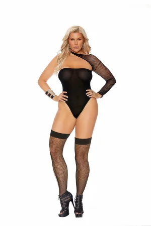 Elegant Moments Opaque Teddy With Fishnet Sleeve And Matching Stockings - Queen Size