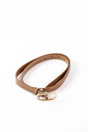 Ericka Long Oval Buckle Belt, Brown