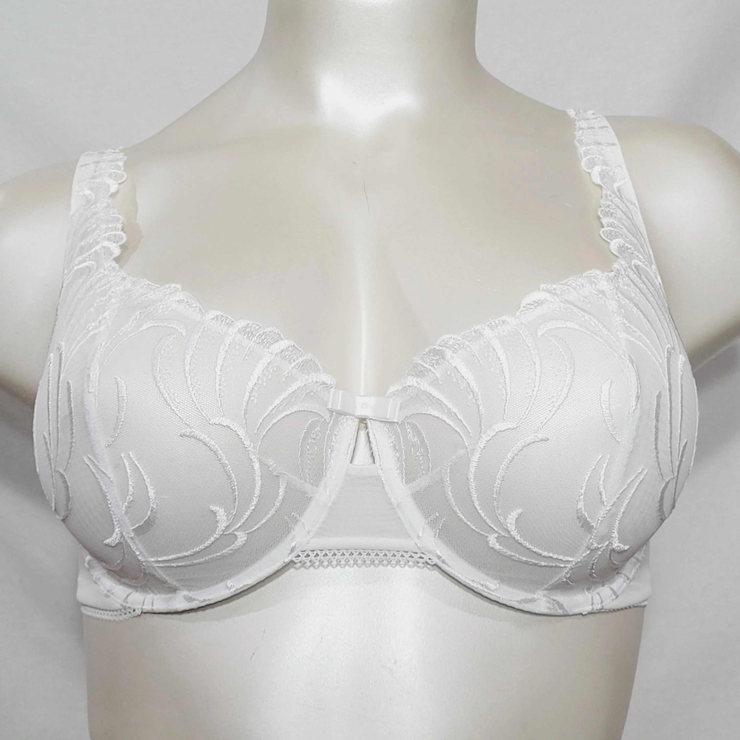 Felina 110040 Lana Embroidered Unlined Plunge Balconette UW Bra 38DDD White