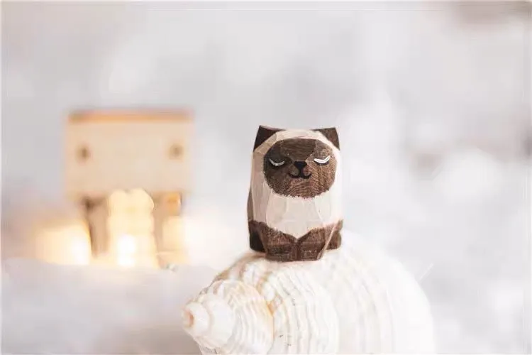 Gohobi Handcrafted Wooden Siamese Cat Ornament