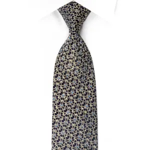 Golden Trellis On Navy Rhinestone Silk Necktie With Golden Sparkles