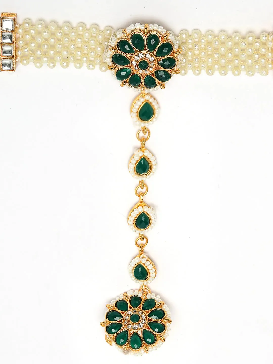 Green Gold-Plated Stone Studded Handcrafted Ring Bracelet