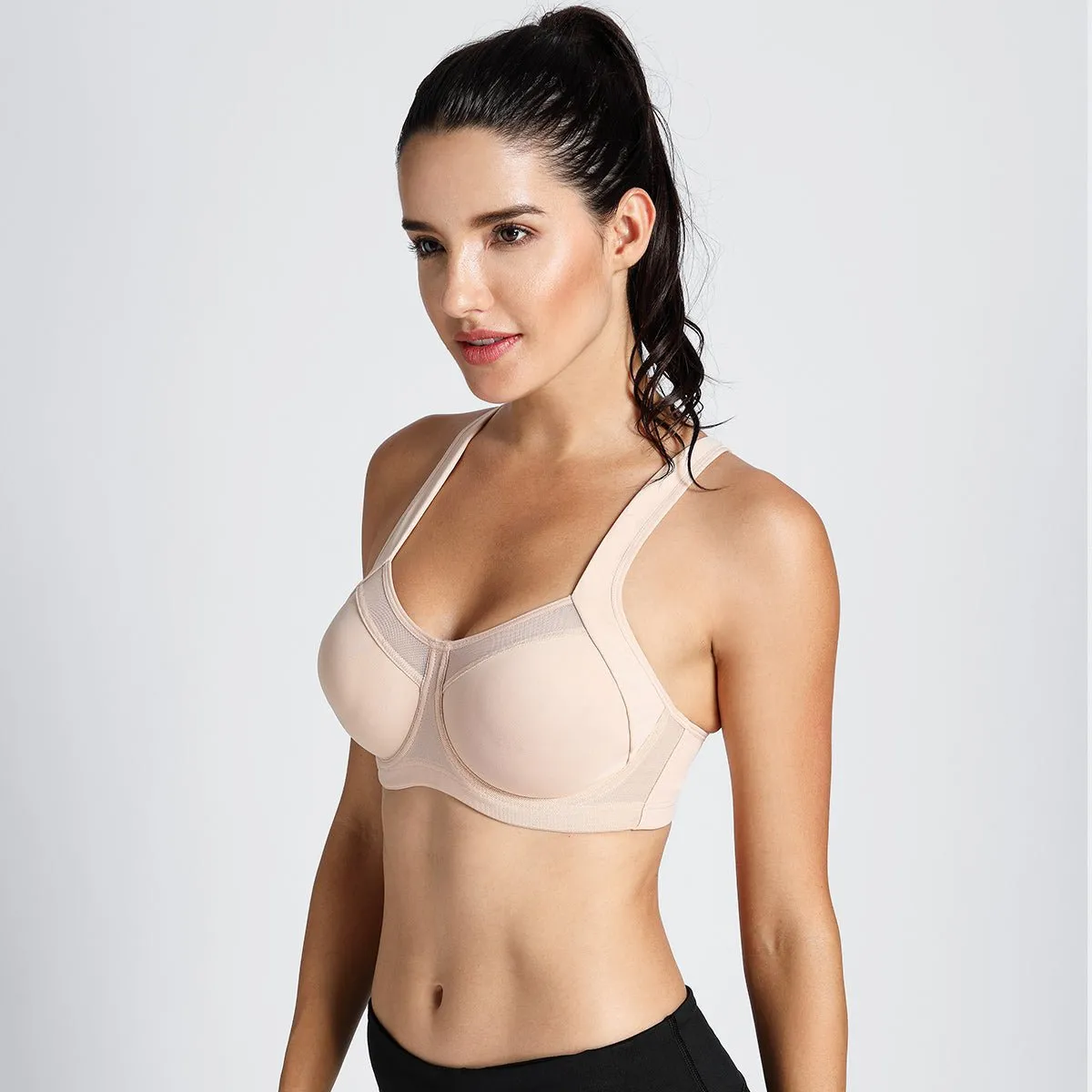 High Support Racerback No Bounce Underwire Nude Workout Bra