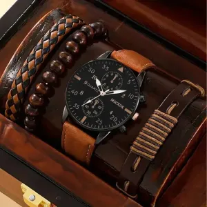 Men's Business Leather Watch Set