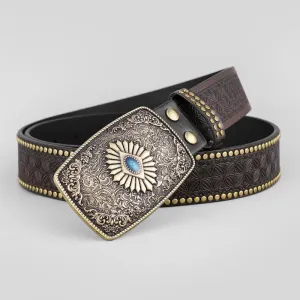 Men's Retro Flower Engraved Leather Belt