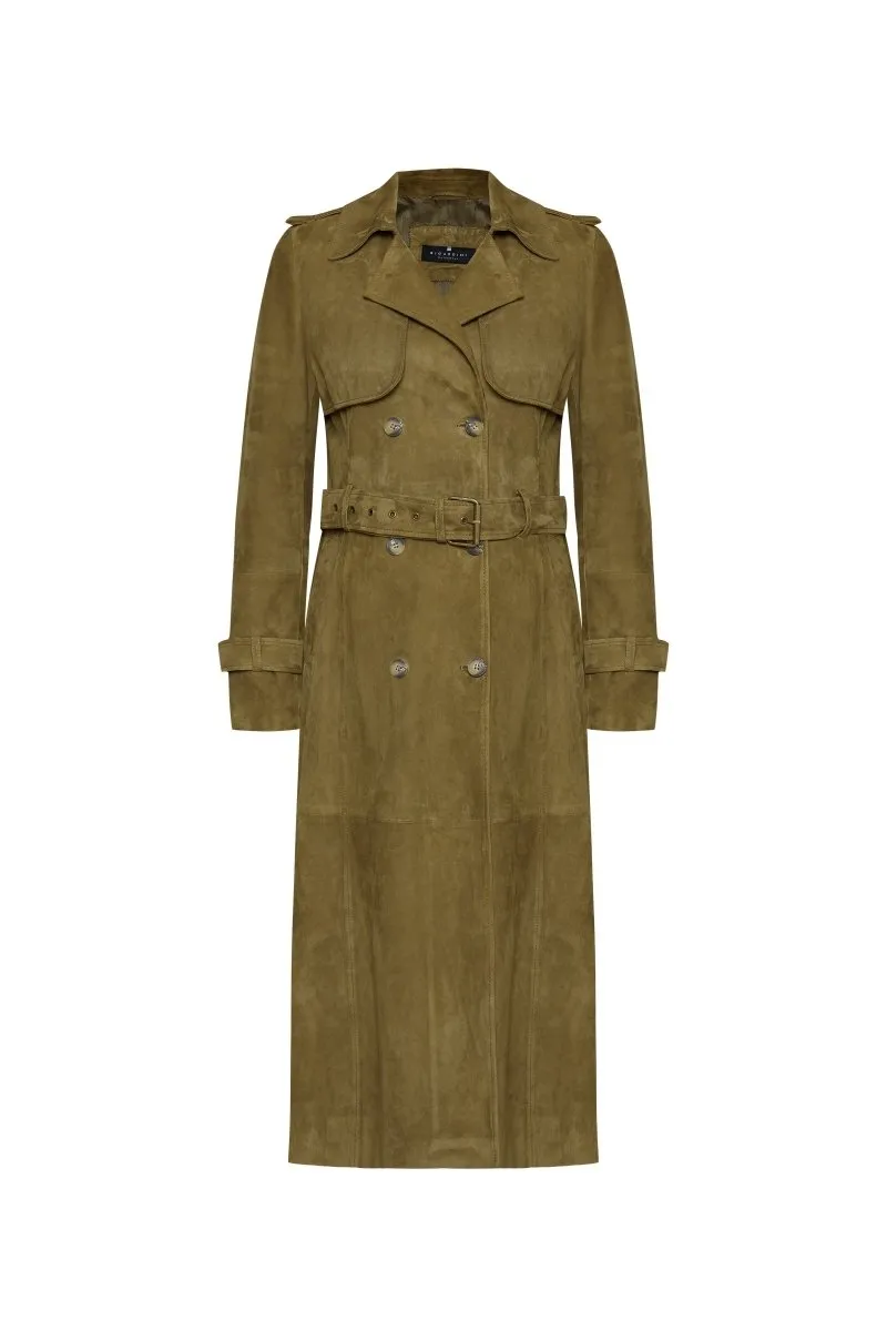 Nia Women’s Suede Trench Coat - Khaki