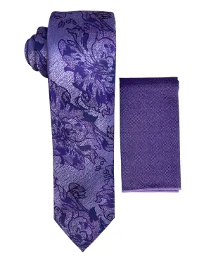 Stacy Adams Floral Tie and Handkerchief - Purple