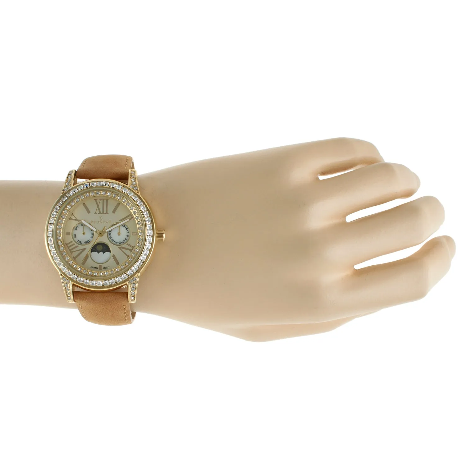 Women's 40mm Multi-Function Watch with Brown Suede Strap